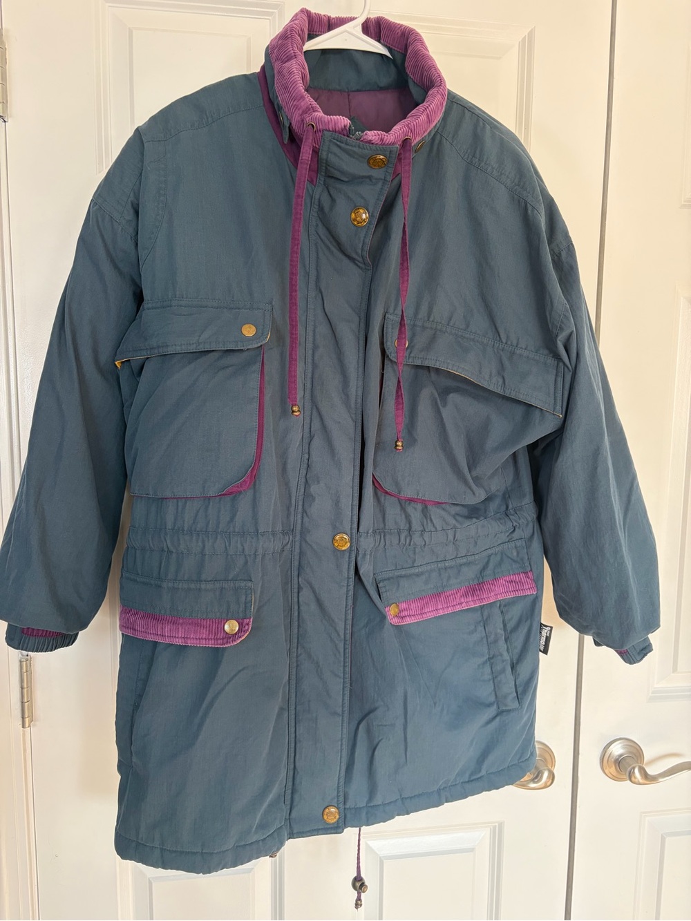 Vintage Men's Parka Coat with Purple Trim
